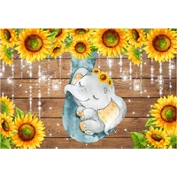 SUNFLOWERS CROWN BABY ELEPHANT FAIRY LIGHTS PERSONALISED BIRTHDAY PARTY SUPPLIES BANNER BACKDROP DECORATION