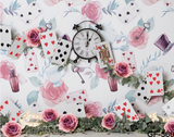 ALICE IN WONDERLAND FLOWERS CARDS CLOCK PERSONALISED BIRTHDAY PARTY SUPPLIES BANNER BACKDROP DECORATION