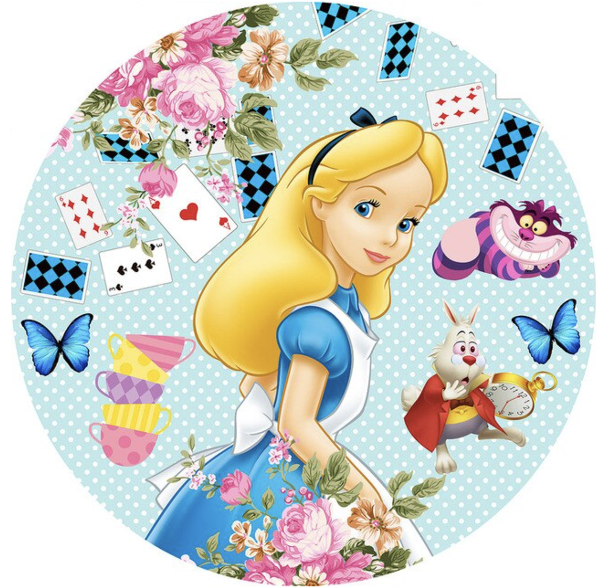 ALICE IN WONDERLAND POLKA DOT MAD HATTER PARTY ROUND BIRTHDAY BANNER BACKDROP