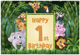 SAFARI JUNGLE ANIMAL MONKEY TIGER HIPPO LION ZEBRA BIRTHDAY PARTY BANNER BACKDROP