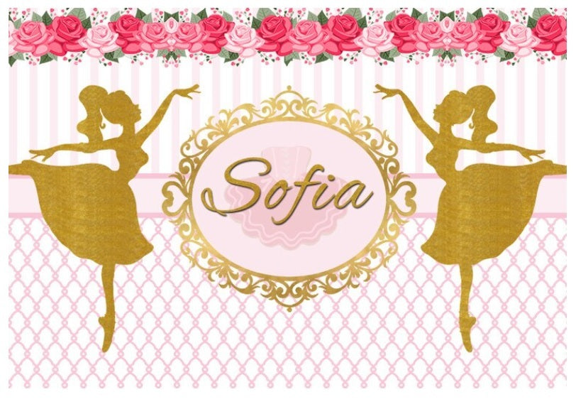 BALLERINA BALLET DANCE PINK GOLD BIRTHDAY PARTY BANNER BACKDROP DECORATION