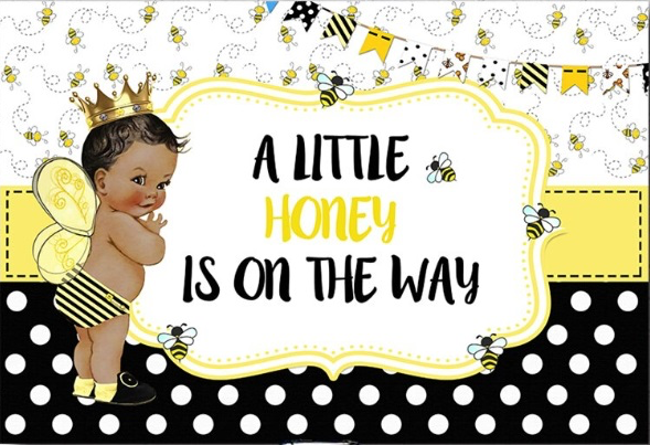 BEE HONEY BLACK WHITE BABY SHOWER PARTY BANNER BACKDROP DECORATION