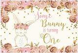 BUNNY RABBIT PINK GOLD  PERSONALISED 1ST BIRTHDAY PARTY BANNER BACKDROP