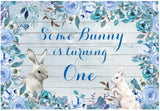 BUNNY RABBIT BLUE FLOWERS PERSONALISED 1ST BIRTHDAY PARTY BANNER BACKDROP