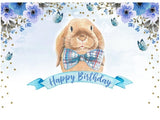 BUNNY RABBIT BLUE FLOWERS GLITTER CONFETTI BIRTHDAY PARTY BANNER BACKDROP