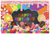 CANDY DONUTS ICE CREAM CAKE PERSONALISED BIRTHDAY PARTY BANNER BACKDROP