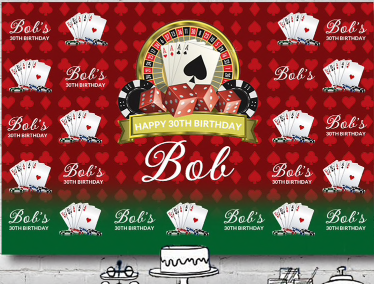 CASINO POKER GAMBLING CARDS RED GREEN PERSONALISED PARTY BANNER BACKDROP