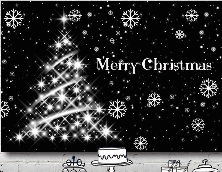 MERRY CHRISTMAS BLACK WHITE SNOW PERSONALISED PARTY BANNER BACKDROP DECORATION