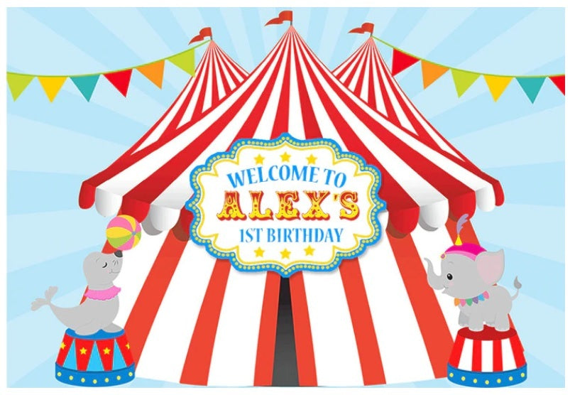 CIRCUS BIG TOP PERSONALISED BIRTHDAY PARTY BANNER BACKDROP DECORATION