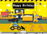 CONSTRUCTION TRUCKS BOBCAT PERSONALISED BIRTHDAY PARTY BANNER BACKDROP