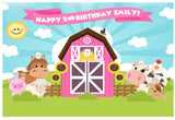 FARM ANIMAL COW SHEEP PIG PINK GIRL PERSONALISED BIRTHDAY PARTY BANNER BACKDROP