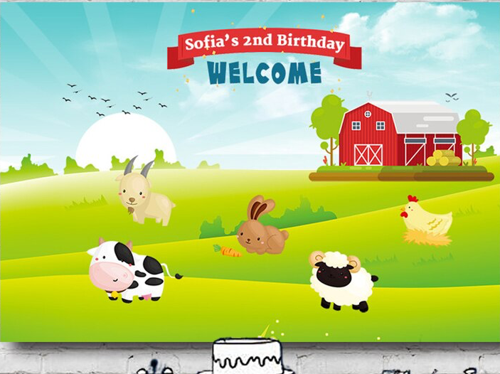 FARM BARN ANIMAL HORSE COW PIG PERSONALISED BIRTHDAY PARTY BANNER BACKDROP