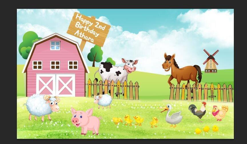 FARM PINK ANIMAL COW HORSE PIG PERSONALISED BIRTHDAY PARTY BANNER BACKDROP