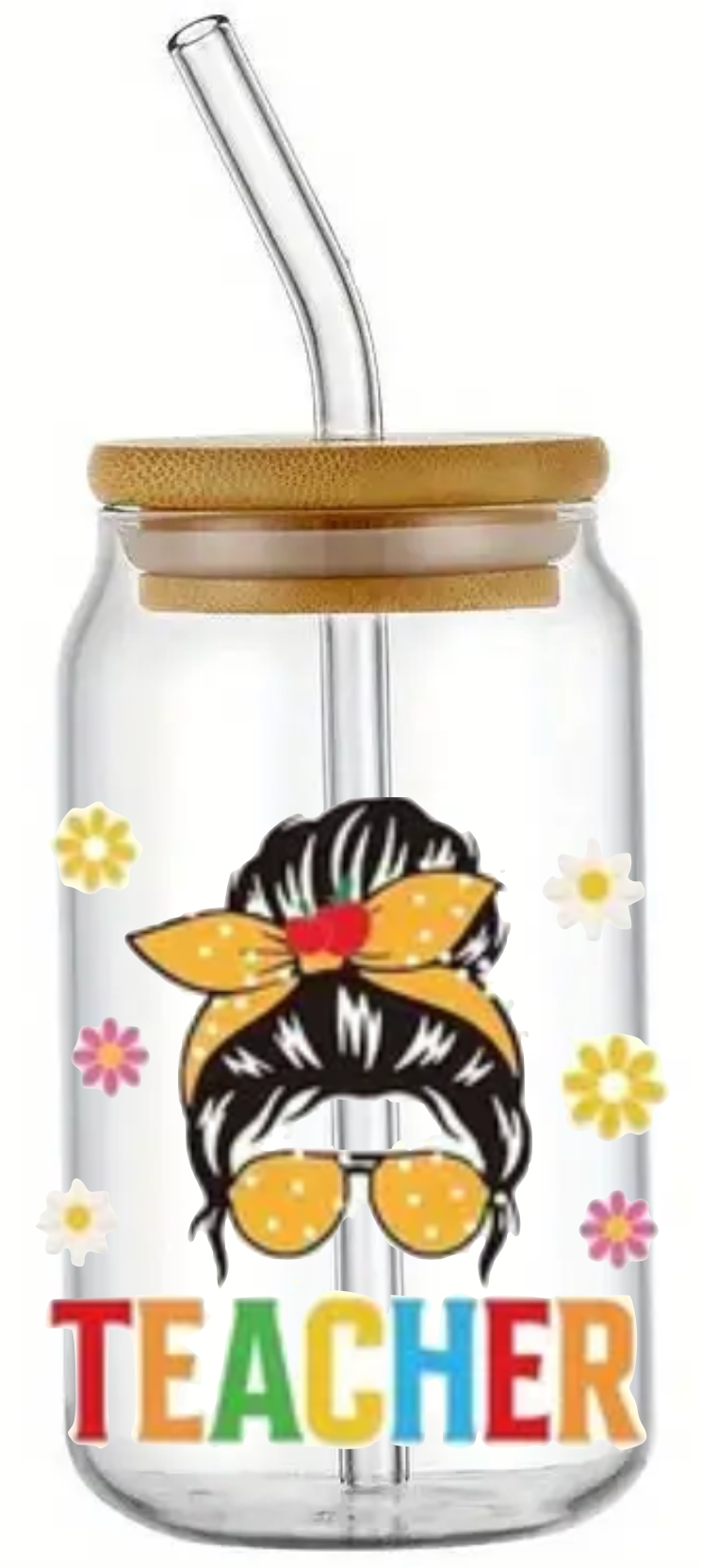 STUDENT GIFT TEACHER SCHOOL GLASS JAR TUMBLER CUP WITH LID, STRAW AND BRUSH