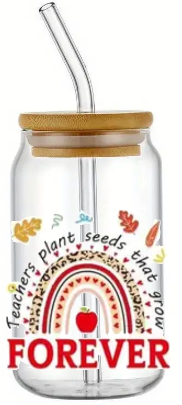 TEACHER STUDENT GIFT SCHOOL GLASS JAR TUMBLER CUP WITH LID, STRAW AND BRUSH