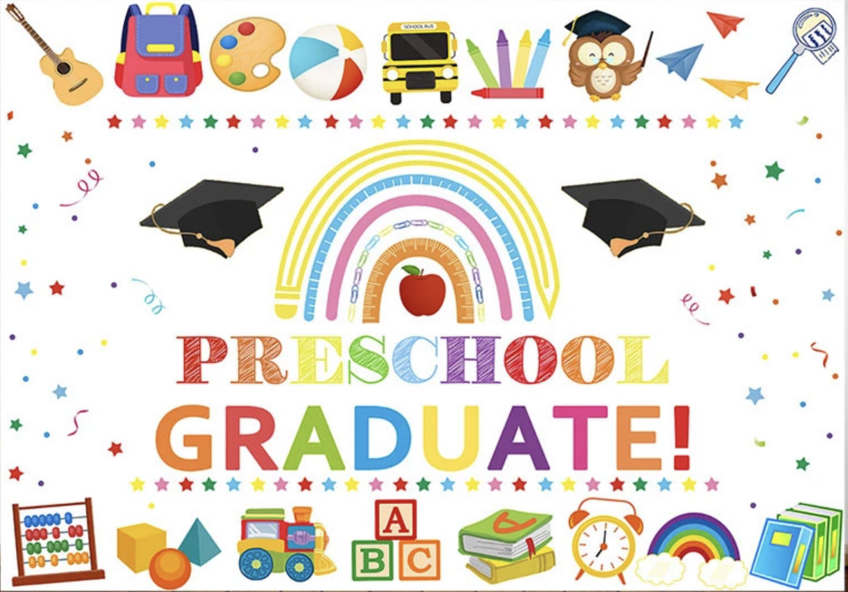 PRESCHOOL GRADUATE GRADUATION LEARNING BLOCKS PERSONALISED PARTY BANNER DECORATION