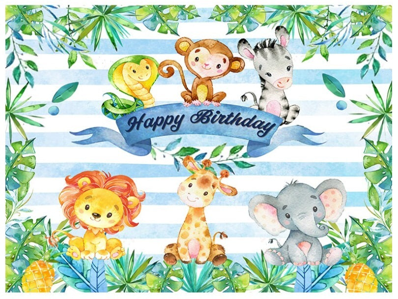 JUNGLE SAFARI BABY ANIMALS FIRST PERSONALISED BIRTHDAY PARTY BANNER BACKDROP