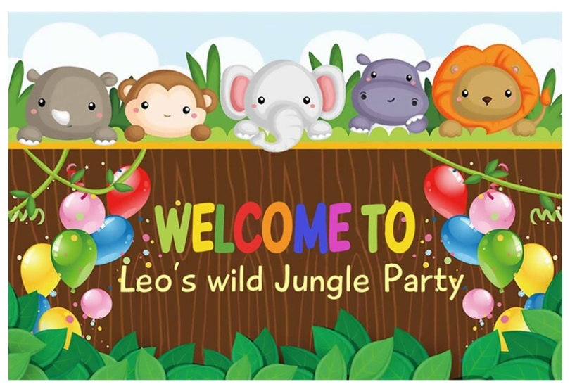 JUNGLE SAFARI BABY ANIMALS LIONS ELEPHANT BIRTHDAY PARTY BANNER BACKDROP