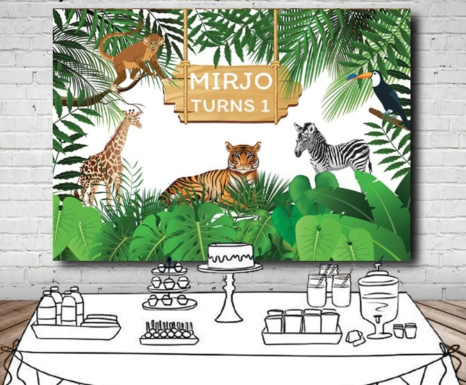 JUNGLE SAFARI ANIMAL TIGER PERSONALISED BIRTHDAY PARTY BANNER BACKDROP