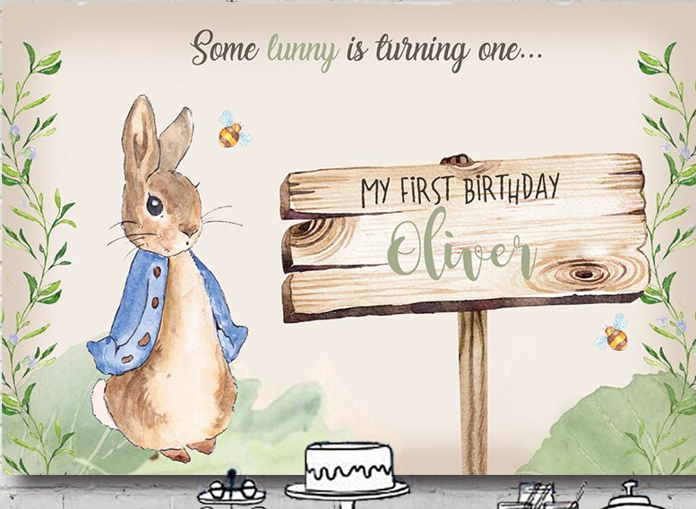 PETER RABBIT LITTLE BUNNY PERSONALISED BIRTHDAY PARTY BANNER BACKDROP DECORATION