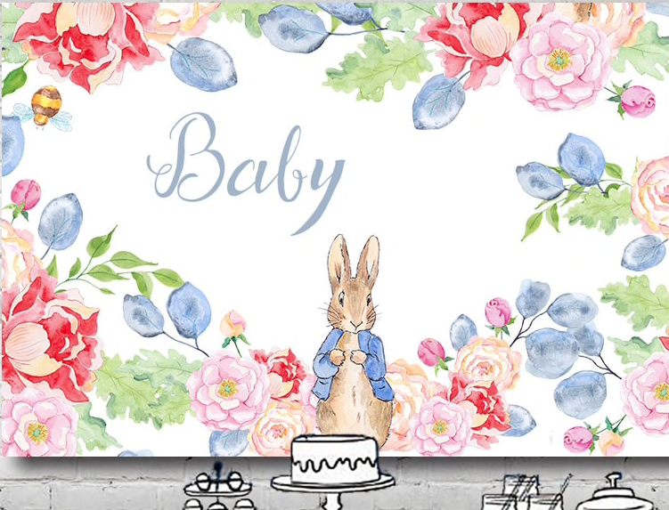 PETER RABBIT FLOWERS BUNNY BAPTISM PERSONALISED BIRTHDAY PARTY BANNER DECORATION