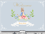 PETER RABBIT BLUE BAPTISM PERSONALISED BIRTHDAY PARTY BANNER BACKDROP DECORATION