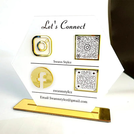 BUSINESS MULTI QR CODE SCANNING SIGN SOCIAL MEDIA BOARD PLAQUE HEXAGON GOLD