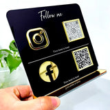 BUSINESS MULTI QR CODE SCANNING SIGN SOCIAL MEDIA BOARD PLAQUE RECTANGLE BLACK GOLD