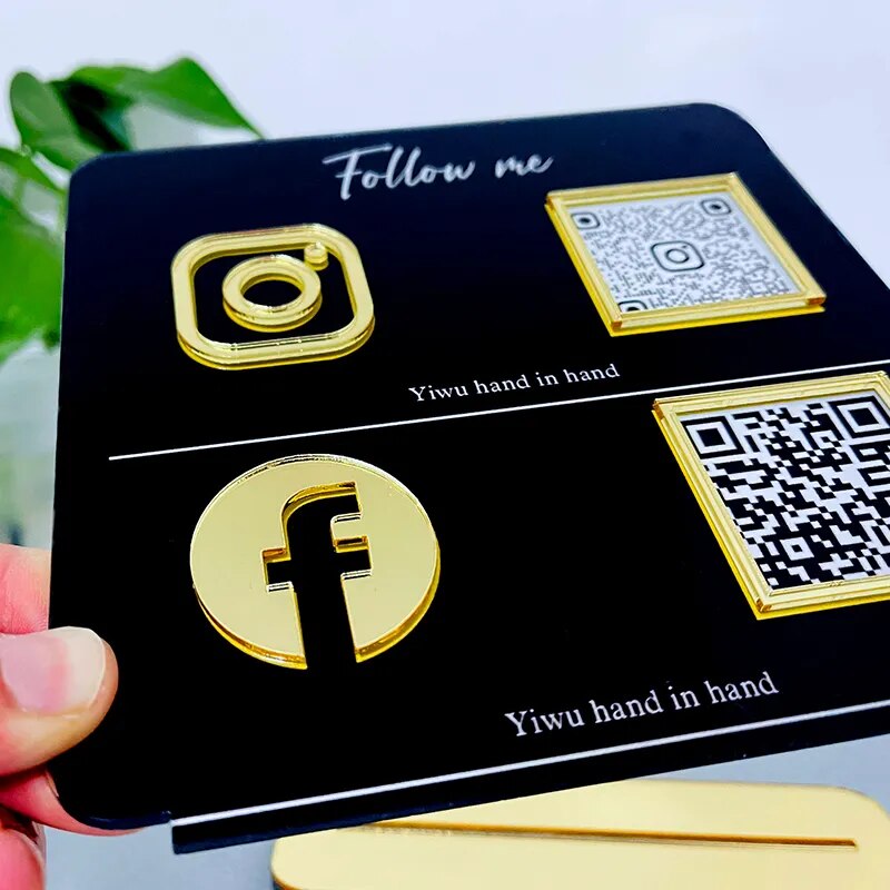 BUSINESS MULTI QR CODE SCANNING SIGN SOCIAL MEDIA BOARD PLAQUE RECTANGLE BLACK GOLD