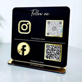 BUSINESS MULTI QR CODE SCANNING SIGN SOCIAL MEDIA BOARD PLAQUE RECTANGLE BLACK GOLD