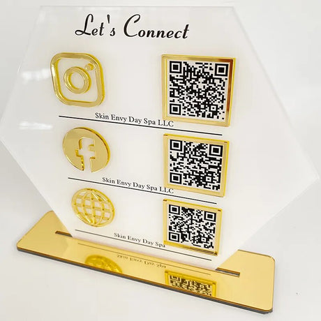 MULTI BUSINESS QR CODE SCANNING SIGN SOCIAL MEDIA BOARD PLAQUE HEXAGON GOLD