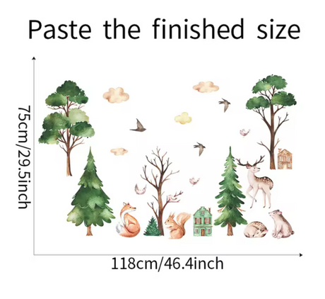 FOREST OF ANIMALS SQUIRREL DEER BIRDS FOXES TREES NATURE 3D WALL STICKER MURAL ART Decal