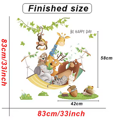 ANIMALS IN HAMMOCK MONKEY GIRAFFE DEER BEAR ELEPHANT TIGER BUNNY 3D WALL STICKER MURAL ART Decal