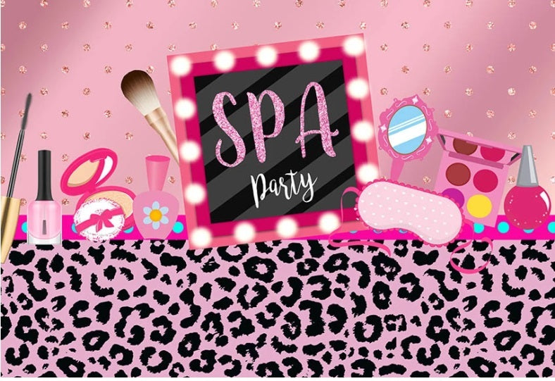 SPA SALON LEOPARD PRINT PERSONALISED BIRTHDAY PARTY BANNER BACKDROP DECORATION