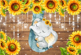 SUNFLOWERS CROWN BABY ELEPHANT LIGHTS PERSONALISED BIRTHDAY PARTY BANNER BACKDROP