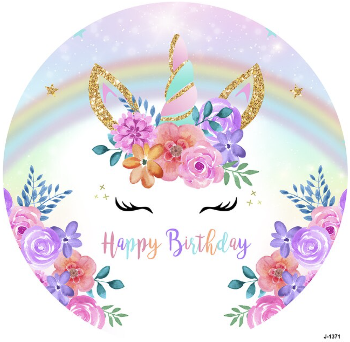 UNICORN MAGIC GLITTER RAINBOW FLOWERS ROSES PARTY ROUND BIRTHDAY BANNER BACKDROP