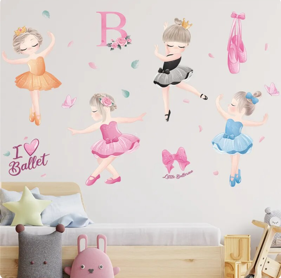 BALLERINAS BALLET DANCING BUTTERFLIES BOWS 3D WALL STICKER MURAL ART Decal